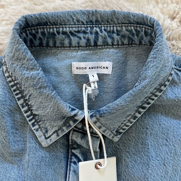 Good American Seamed Long Sleeve Denim Shirt Dress Size 1 - Picture 7 of 8